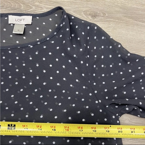 LOFT Polka Dot Sheer Top 3/4 Sleeve Top Gray Size Medium - Picture 4 of 9